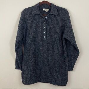 Eddie Bauer Women’s Vintage Charcoal Gray Cabincore Wool Henley Sweater Size L